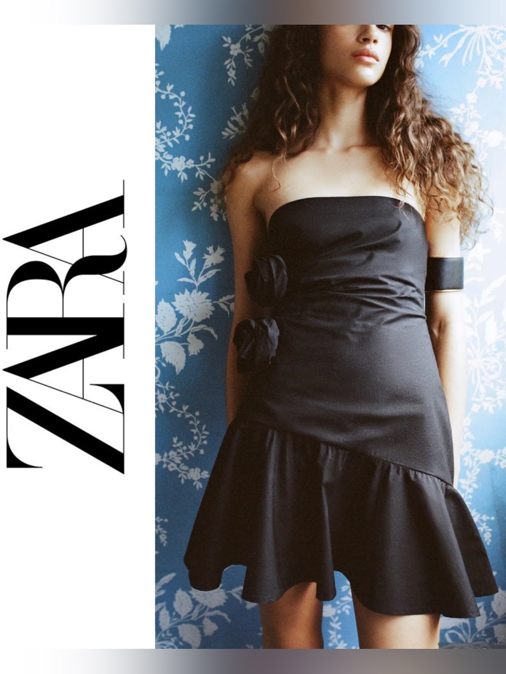 Zara Women’s Sz M Black Strapless Rosette Mini Dress